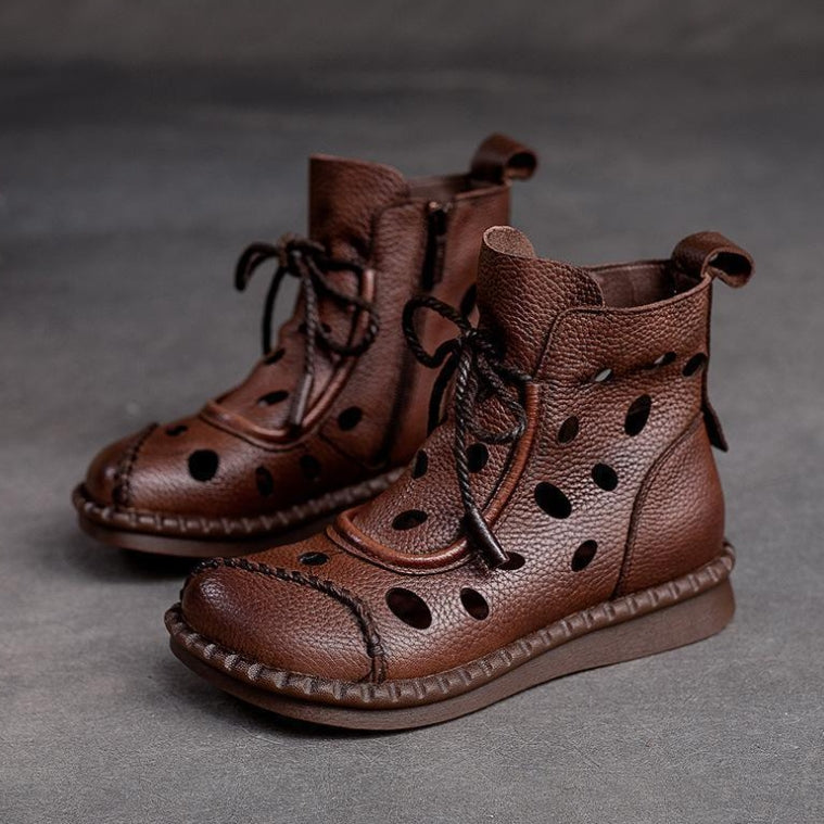 Botas retro de suela blanda huecas para mujer