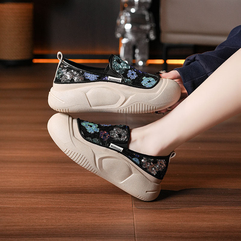 Mocasines de plataforma de 4 cm con lentejuelas