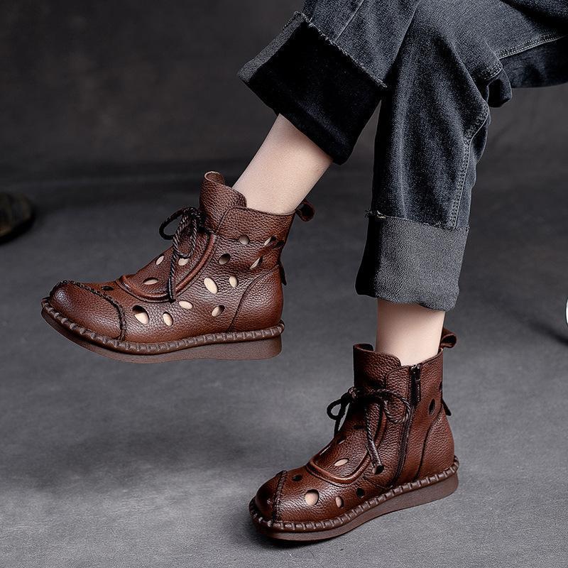 Botas retro de suela blanda huecas para mujer