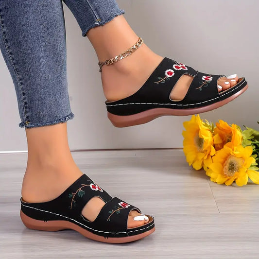 Sandalias cuña mujer estampado floral