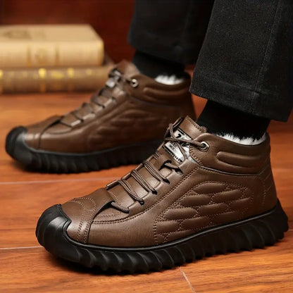 Botas de nieve de forro polar para hombre de piel auténtica.