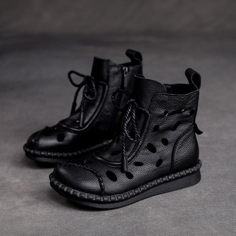 Botas retro de suela blanda huecas para mujer