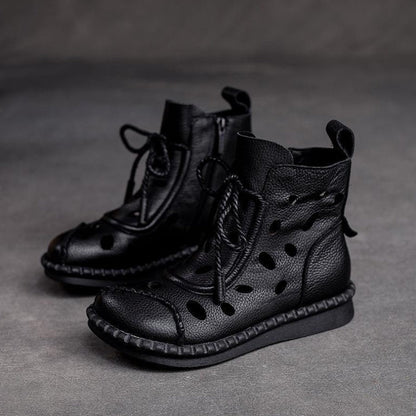 Botas retro de suela blanda huecas para mujer