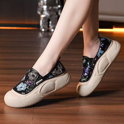 Mocasines de plataforma de 4 cm con lentejuelas