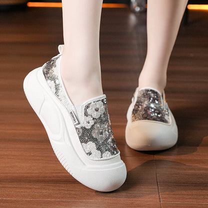 Mocasines de plataforma de 4 cm con lentejuelas