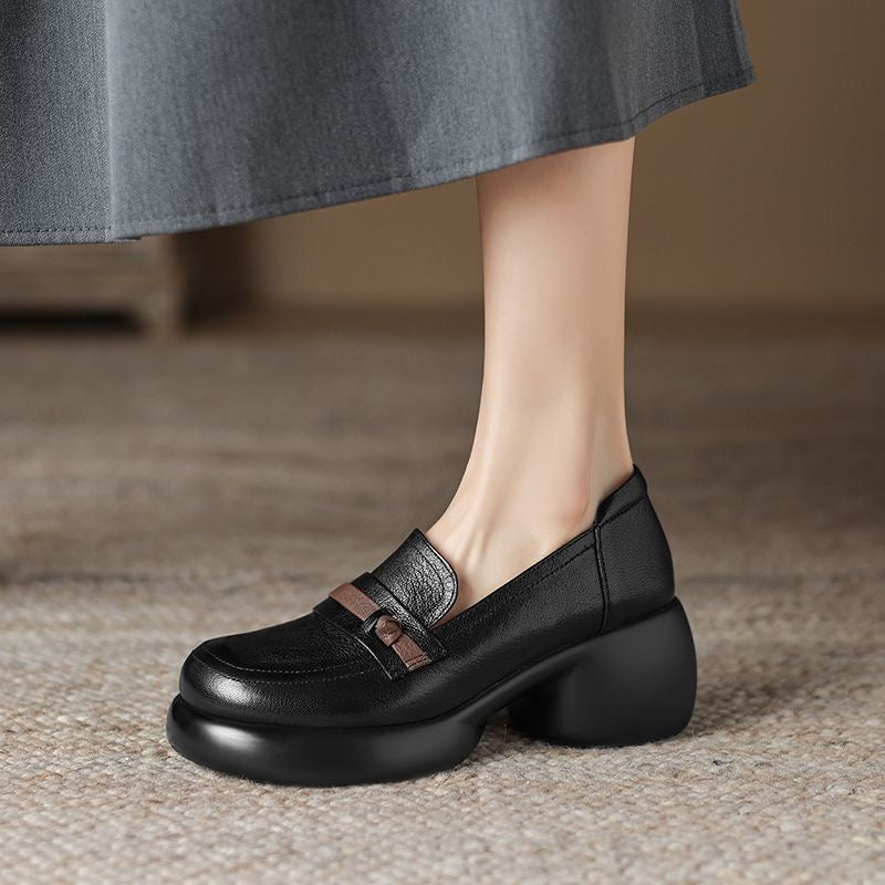 Zapatos de plataforma de tacón grueso con bloques de color en piel auténtica