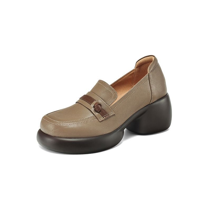 Zapatos de plataforma de tacón grueso con bloques de color en piel auténtica