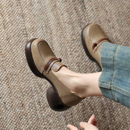 Zapatos de plataforma de tacón grueso con bloques de color en piel auténtica