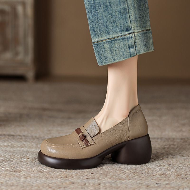 Zapatos de plataforma de tacón grueso con bloques de color en piel auténtica