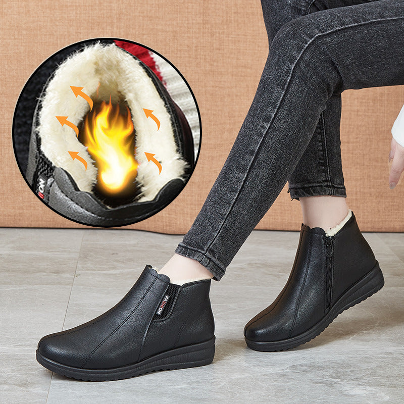 Botas planas de piel de terciopelo