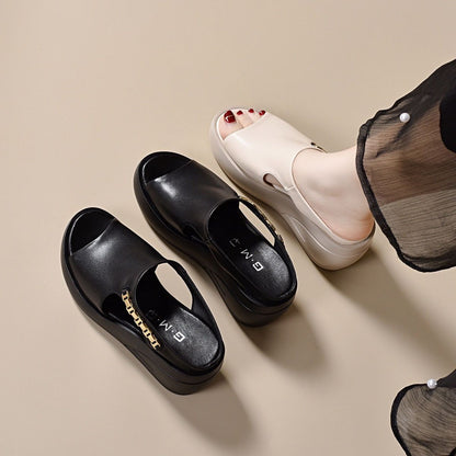 Zapatos de cuña de punta abierta de cuero