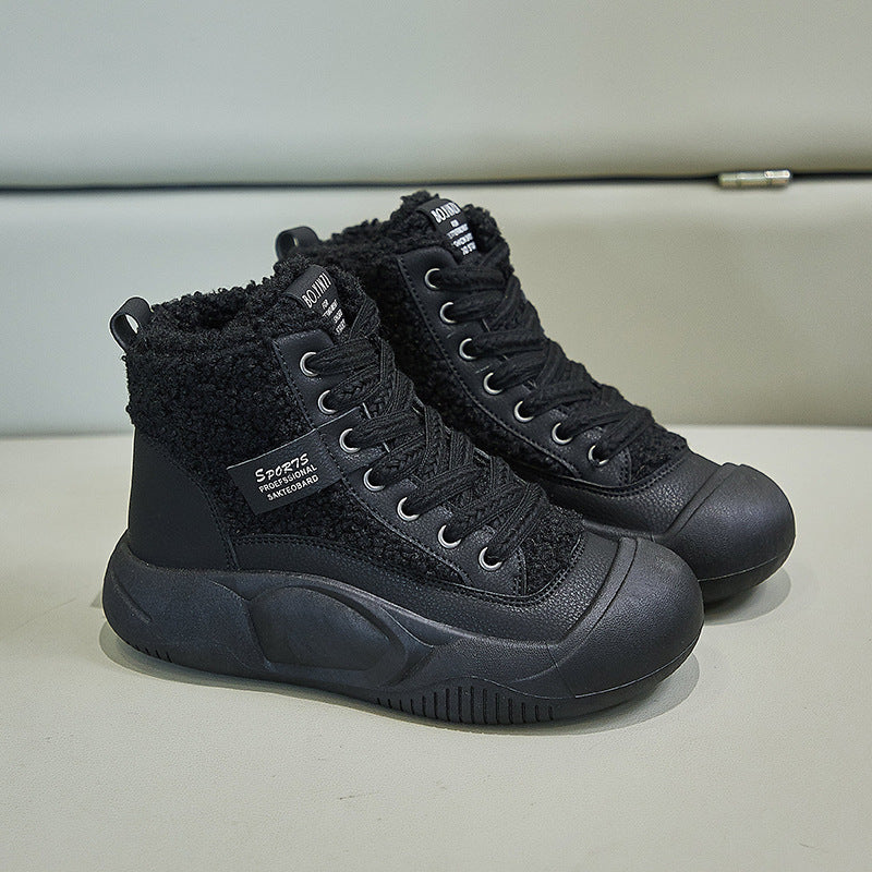 Zapatos casuales de terciopelo con suela gruesa que realzan la altura