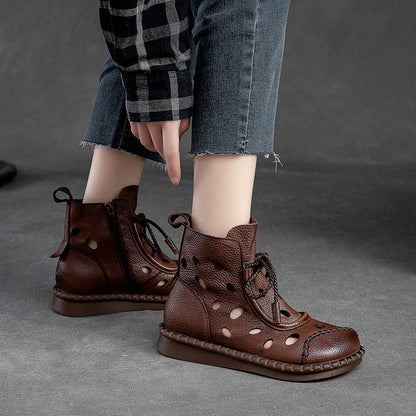 Botas retro de suela blanda huecas para mujer