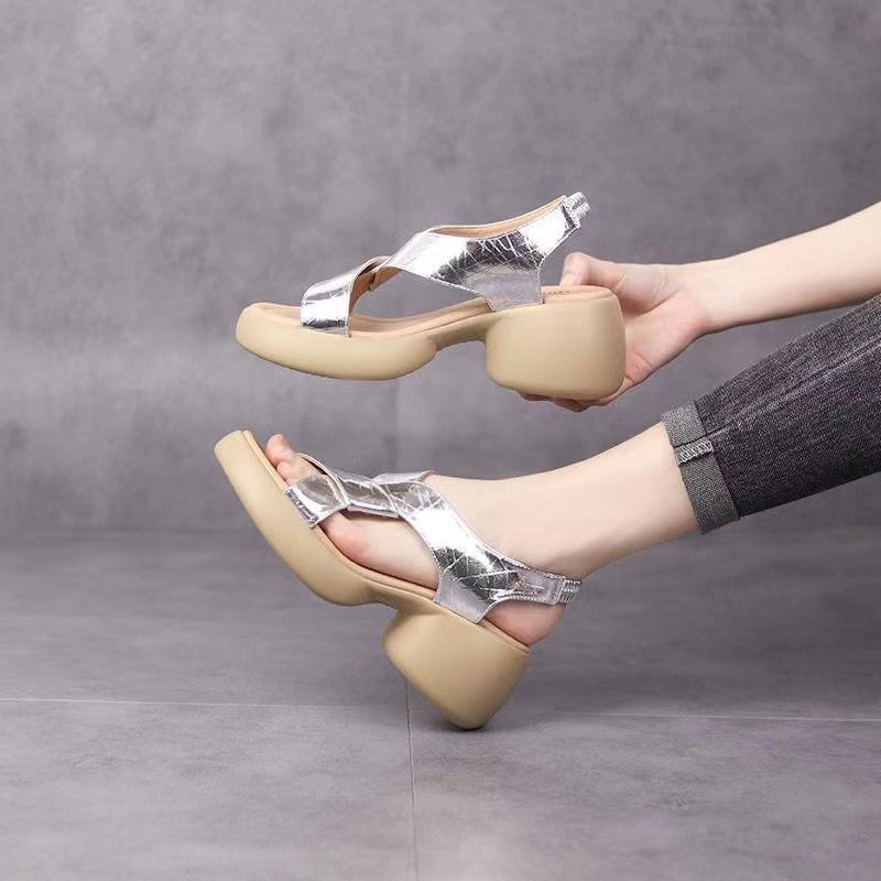 Zapatos romanos casuales de suela blanda y tacón grueso