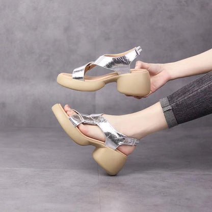 Zapatos romanos casuales de suela blanda y tacón grueso