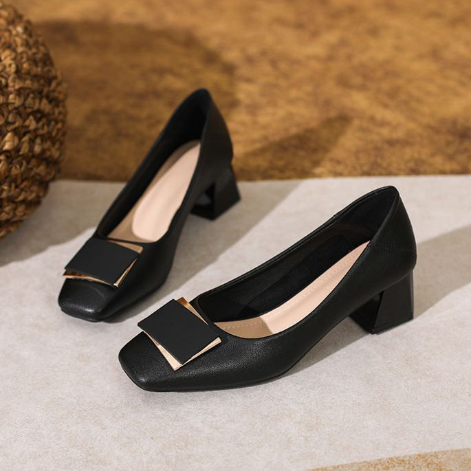 Zapatos de cuero de tacón grueso:No hará que tus pies se sientan cansados