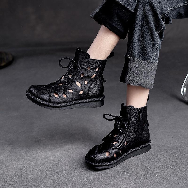 Botas retro de suela blanda huecas para mujer
