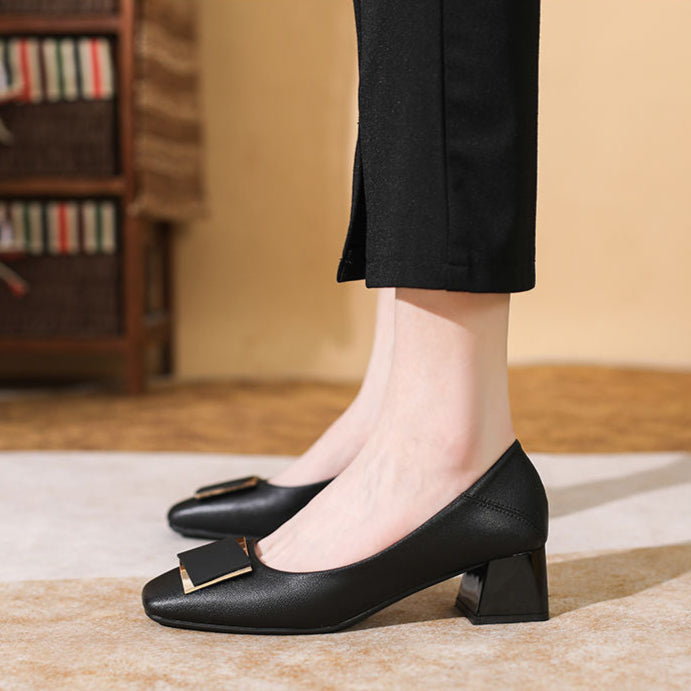 Zapatos de cuero de tacón grueso:No hará que tus pies se sientan cansados