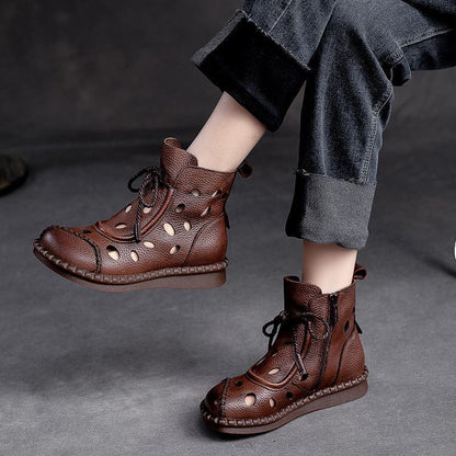 Botas retro de suela blanda huecas para mujer