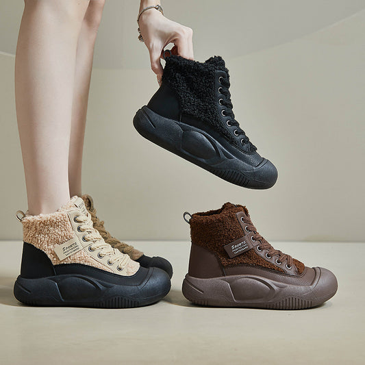 Zapatos casuales de terciopelo con suela gruesa que realzan la altura
