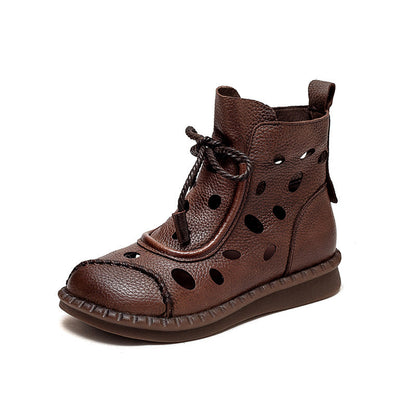 Botas retro de suela blanda huecas para mujer