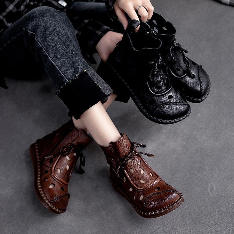 Botas retro de suela blanda huecas para mujer