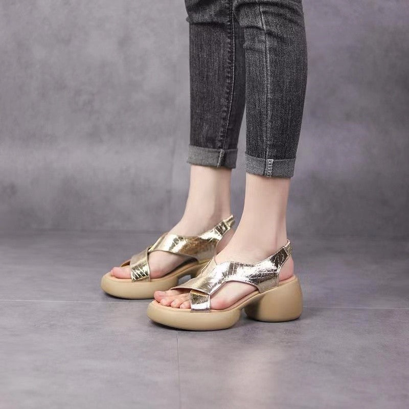 Zapatos romanos casuales de suela blanda y tacón grueso