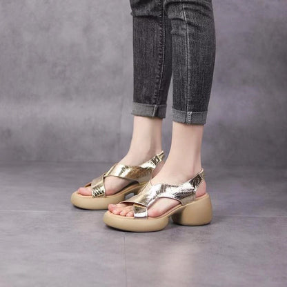 Zapatos romanos casuales de suela blanda y tacón grueso
