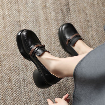 Zapatos de plataforma de tacón grueso con bloques de color en piel auténtica