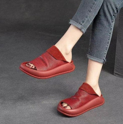 Zapatillas de cuero con suela blanda para mujer